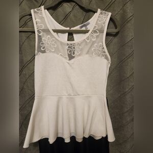 Charlotte Russe White Floral Lace Peplum Blouse